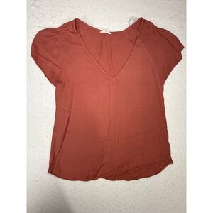 Sim & Sam Women Terracotta Rust V-Neck Flutter Short Sleeve Rayon Blouse Size M